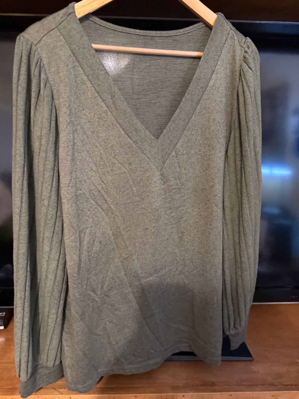 SHEIN Olive Green V-Neck Long Sleeve Blouse